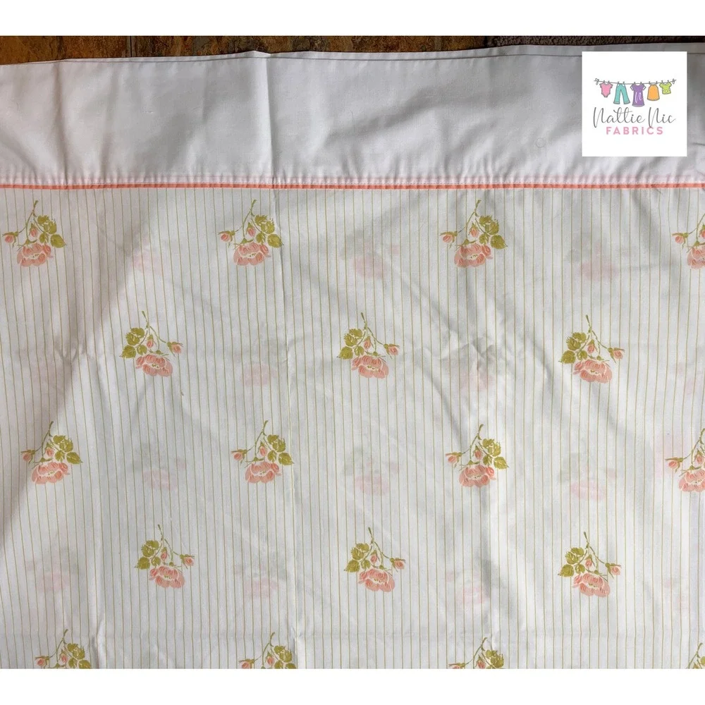 Twin Flat Vintage Striped floral sheet, Roger Baugh, Springmaid‎